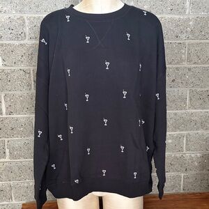 Nordstrom Lou and Grey Black Crewneck Sweater with Cocktail Motif